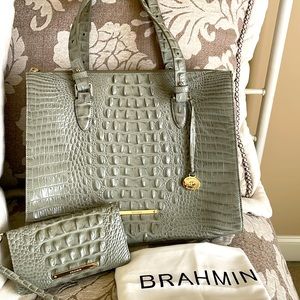 Melbourne Tote Bag in Sage Green Color with Matching Wristlet Wallet.Dust bag.